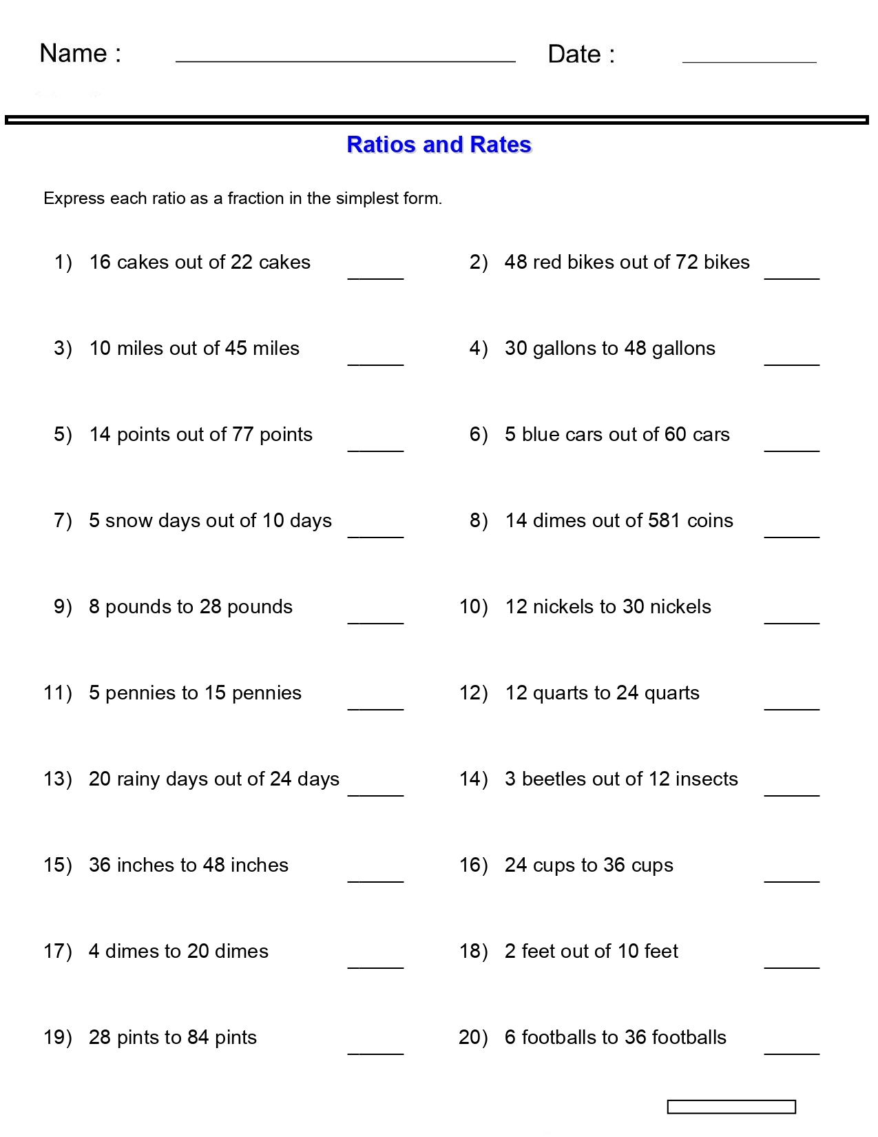 Ratio Worksheets Rates And Unit Rates Worksheets Made By Teachers