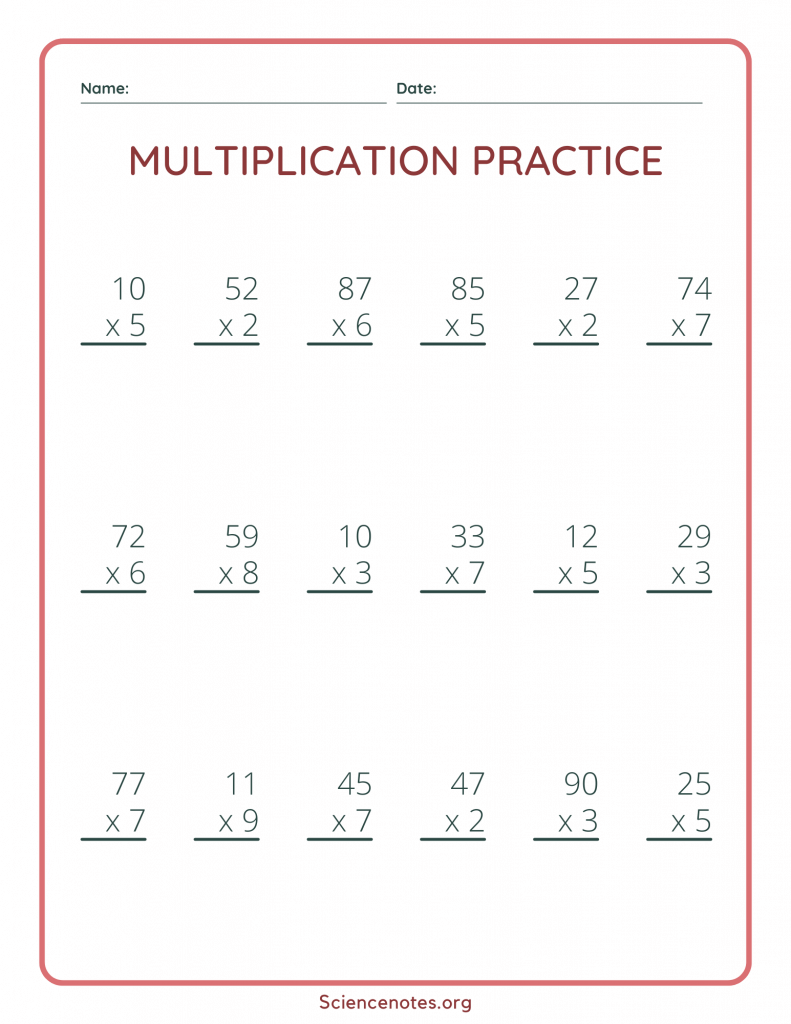 Single Digit Multiplication Worksheets