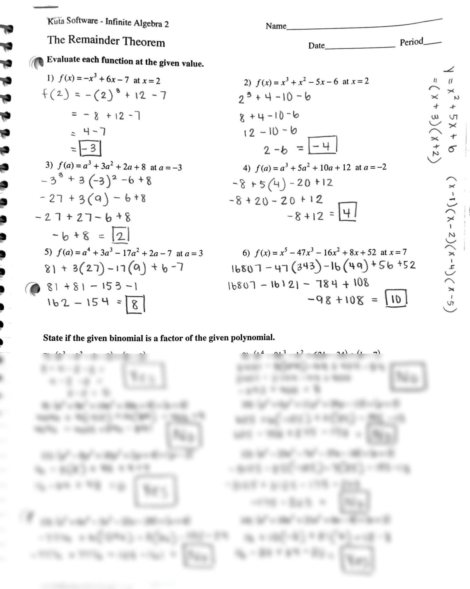 SOLUTION Kuta Software Infinite Algebra 2 The Remainder Theorem Worksheets Library