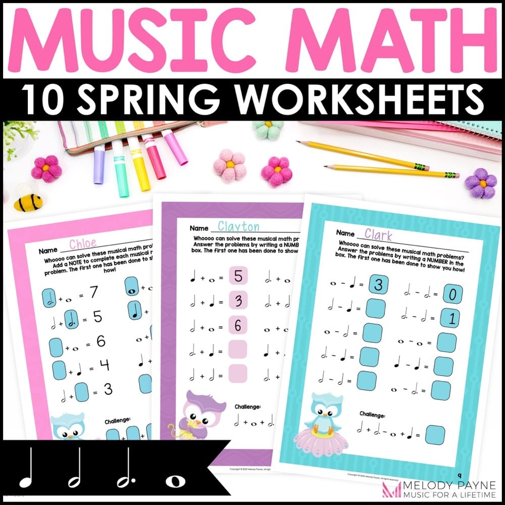 Spring Music Math Rhythm Worksheets Music Math Is A Hoot Note Values Melody Payne Music For A Lifetime