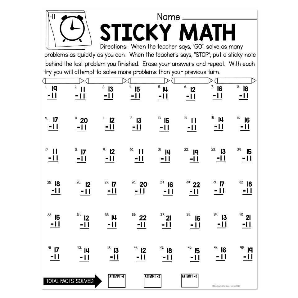 Sticky Math Fact Practice Subtraction 11 Lucky Little Learners Sticky Math Fact Practice Subtraction 11 Lucky Little Learners