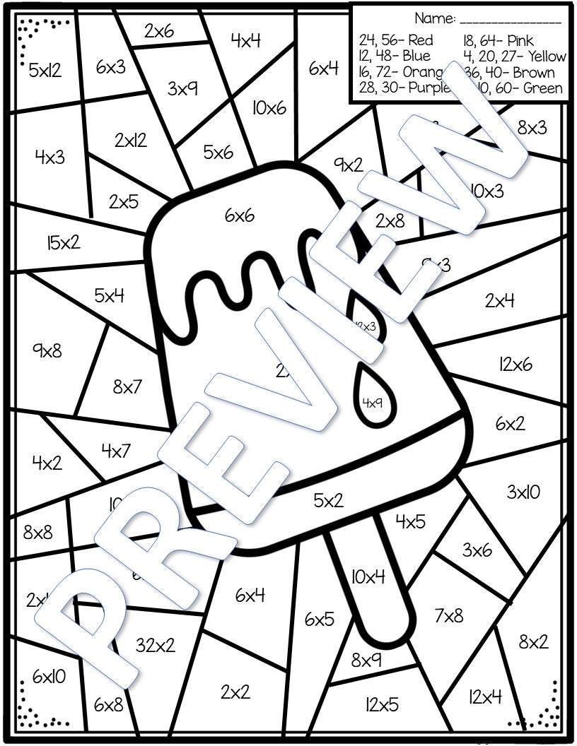 Summer Color By Number Summer Math Multiplication 3rd Grade Math Multiplication Practice Multiply And Color Division Etsy