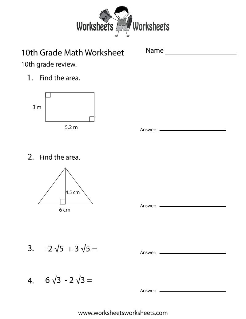 Tenth Grade Math Practice Worksheet Worksheets Worksheets