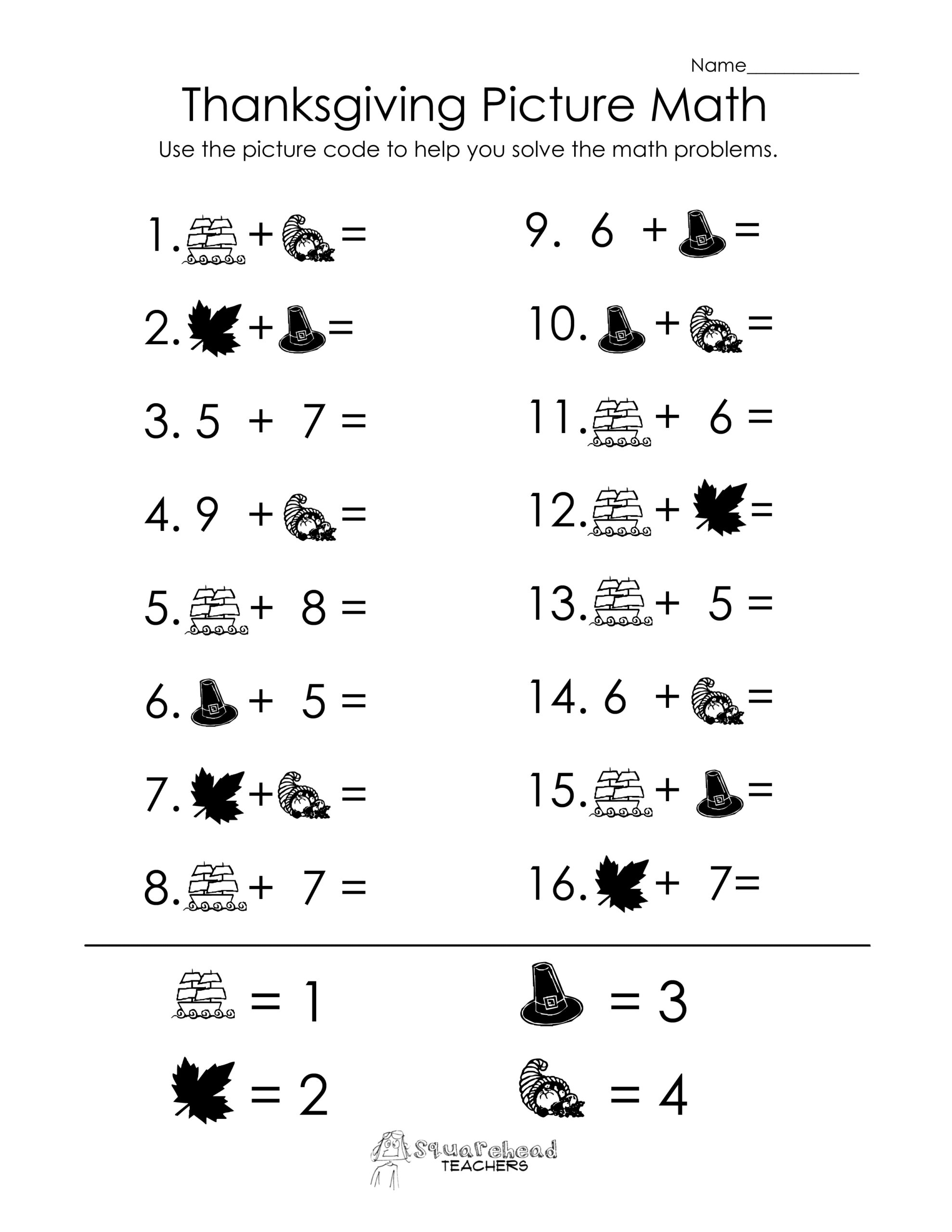 Thanksgiving Picture Math Worksheet Squarehead Teachers Thanksgiving Picture Math Worksheet Squarehead Teachers