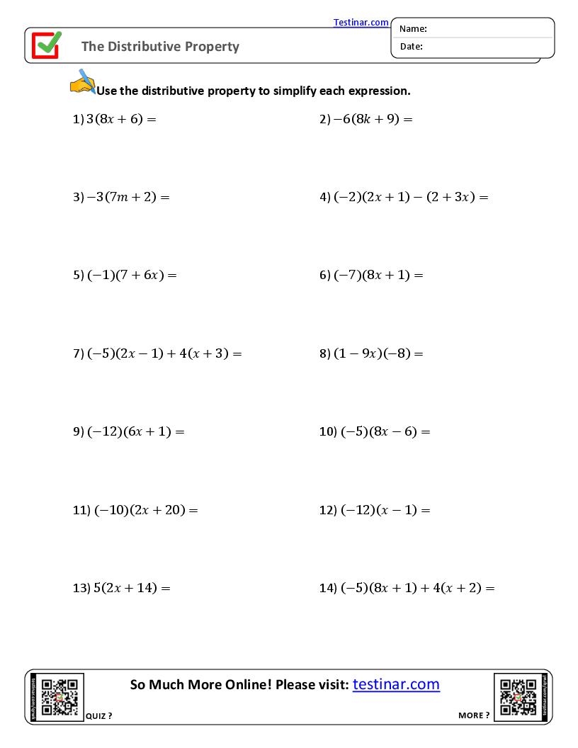 The Distributive Property Worksheets