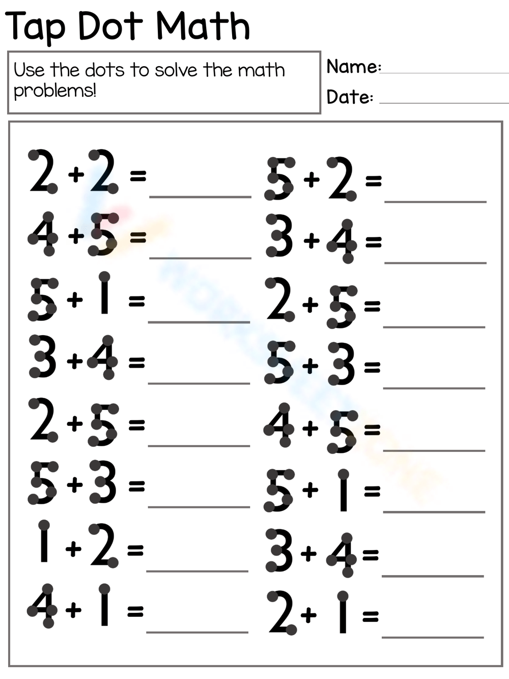 Touch Math Worksheets