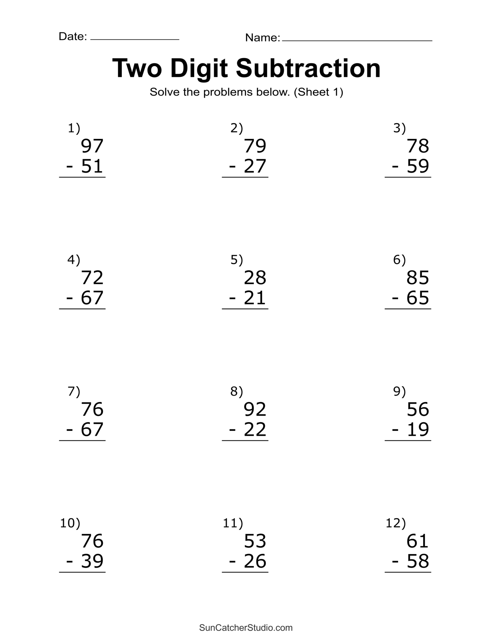 Two Digit Subtraction Worksheets Printable Math Drills Free Printables Monograms Design Tools Patterns DIY Projects