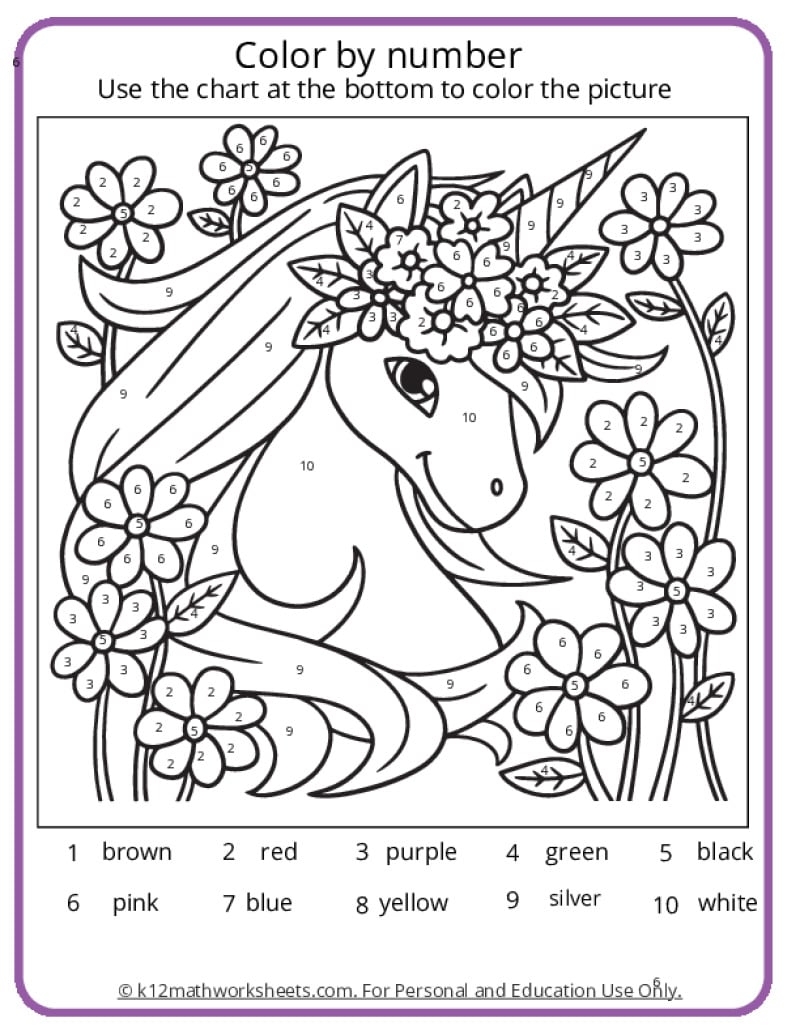 color number math worksheets