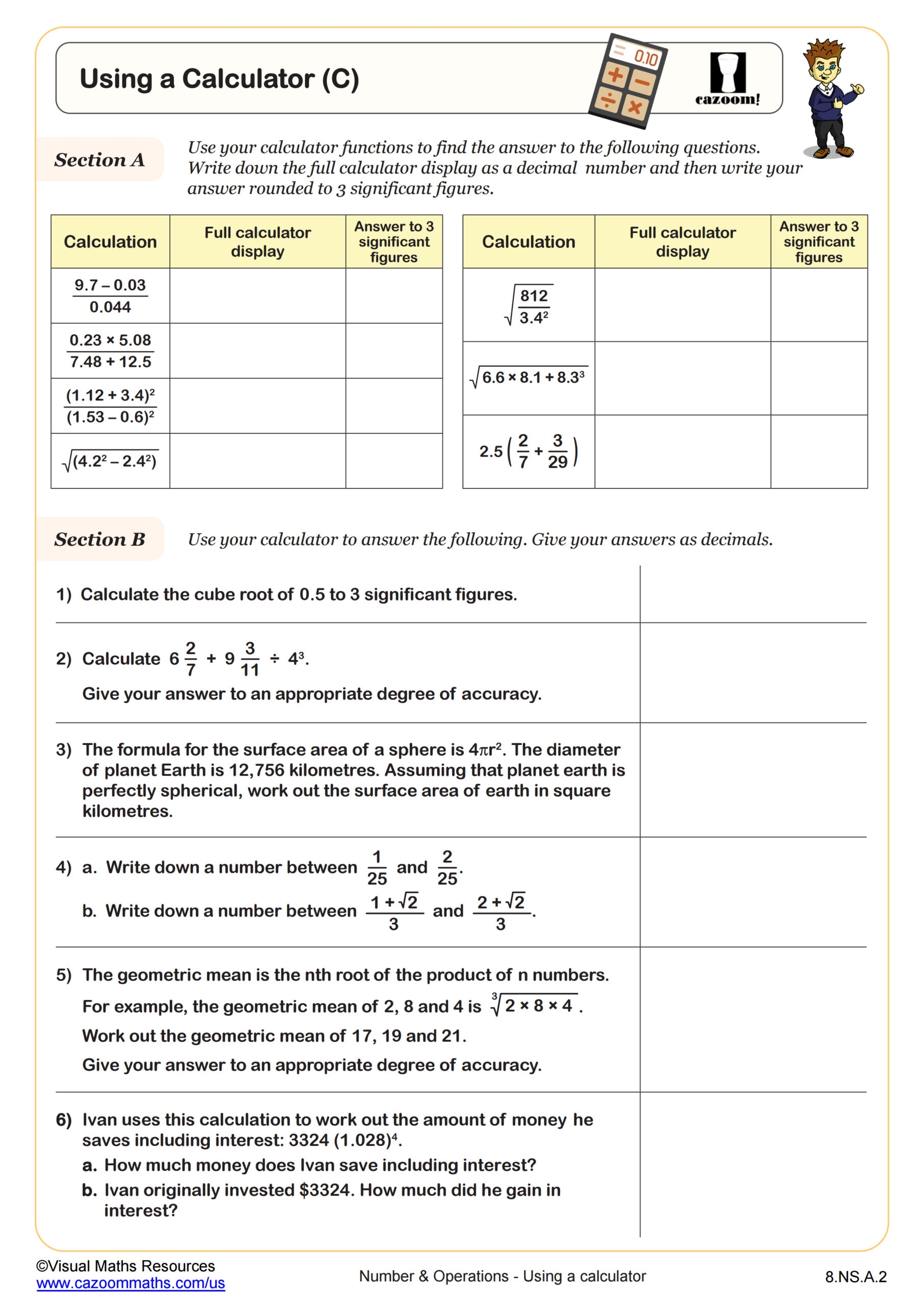 Using A Calculator C Worksheet Fun And Engaging 8th Grade PDF Worksheets