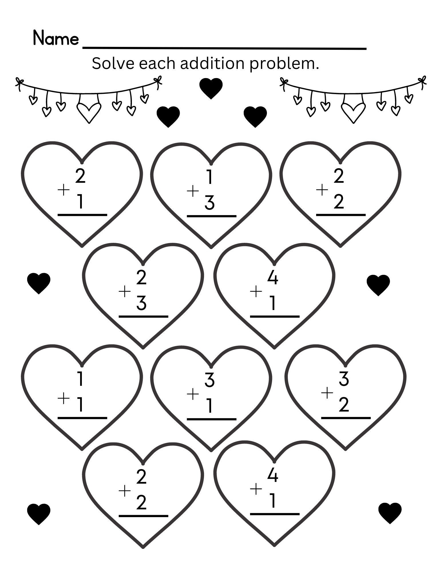 valentine's day math worksheets