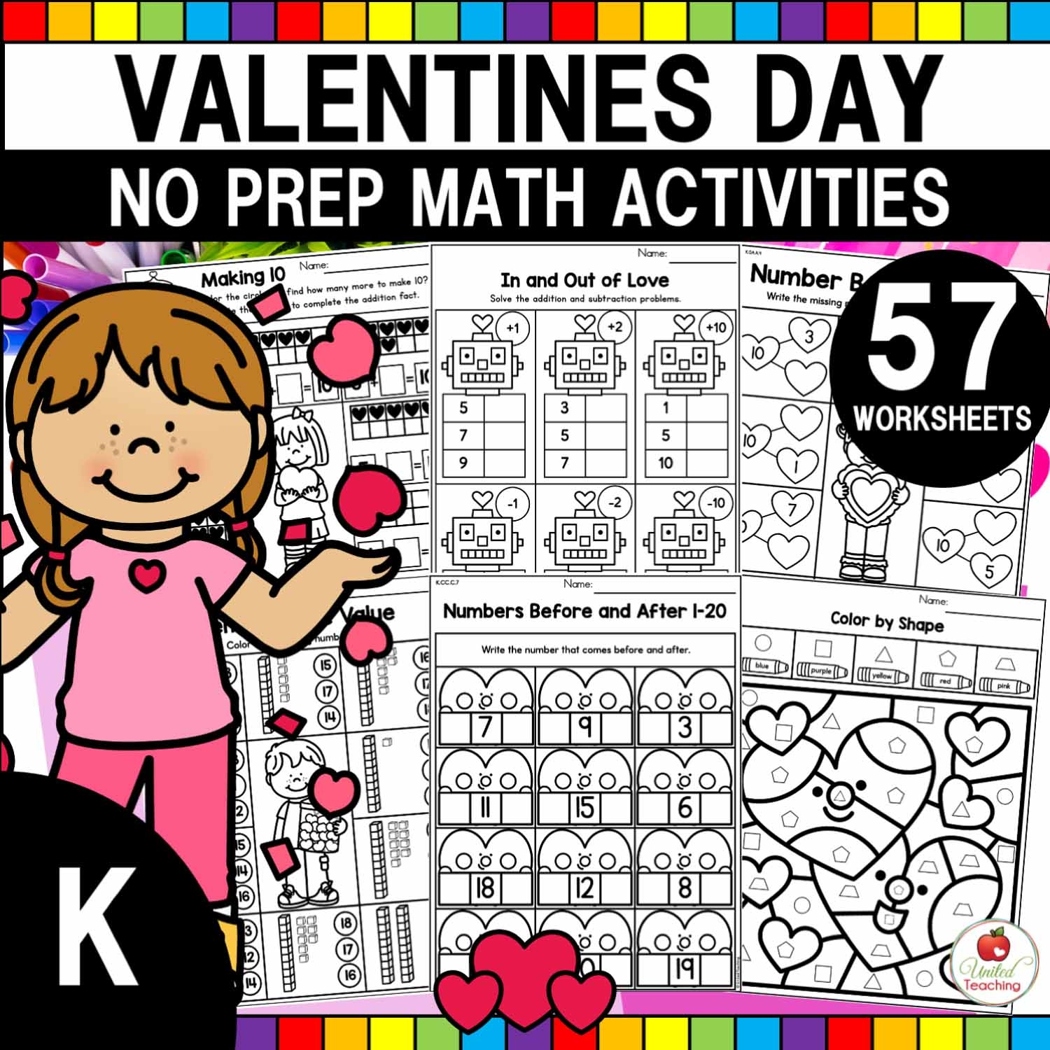 Valentine s Day Math Activities Kindergarten Packet United Teaching