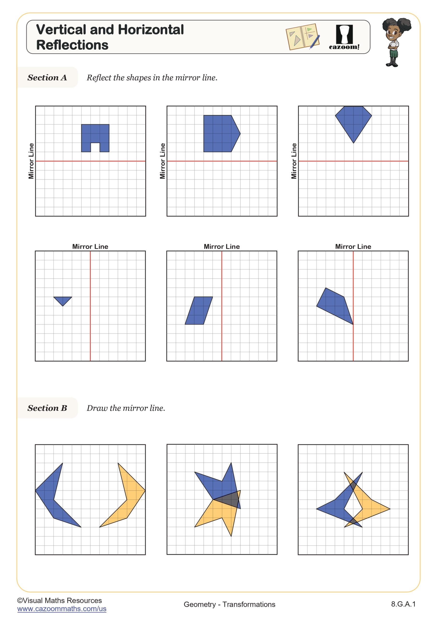 Vertical And Horizontal Reflections Worksheet Fun And Engaging 8th Grade PDF Worksheets