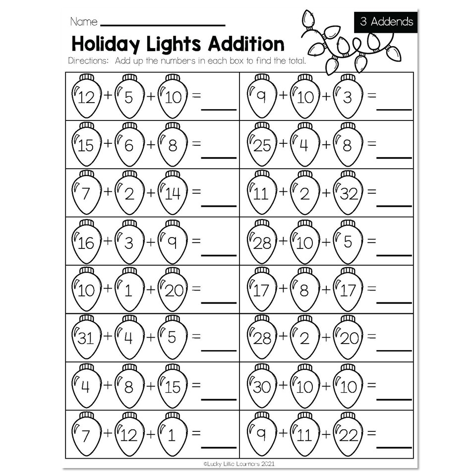 holiday math worksheets