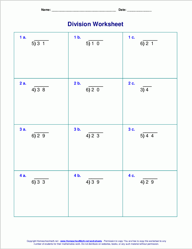 Math Worksheets Division With Remainders