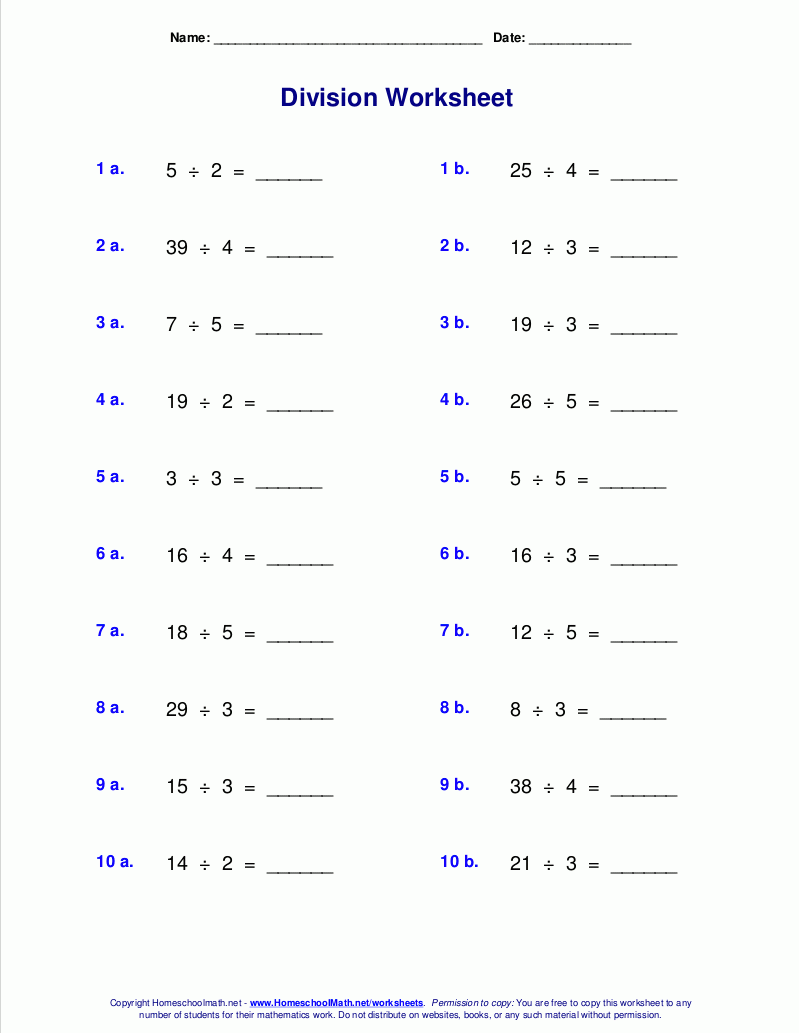 printable math worksheets division