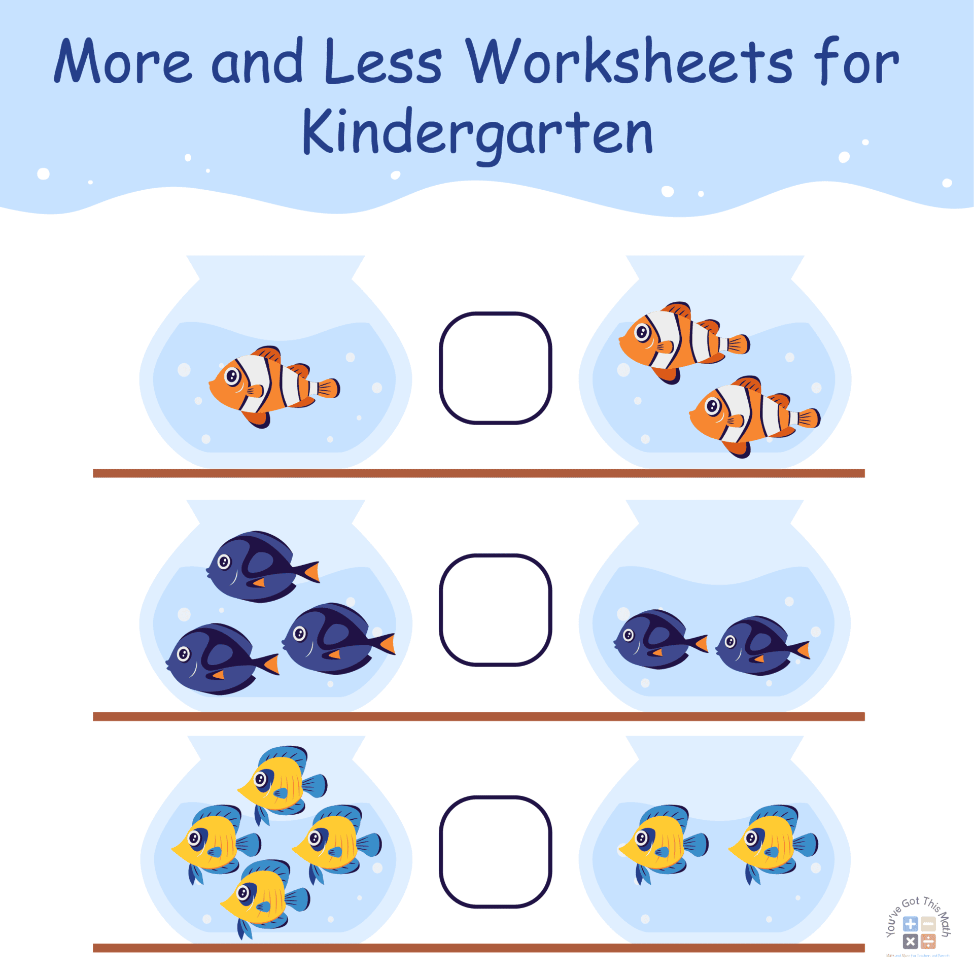 more or less printable worksheets preschool
