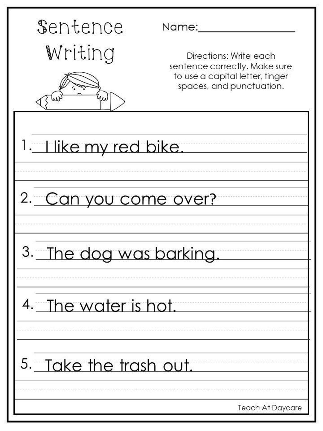 worksheets for preschool printable sentences