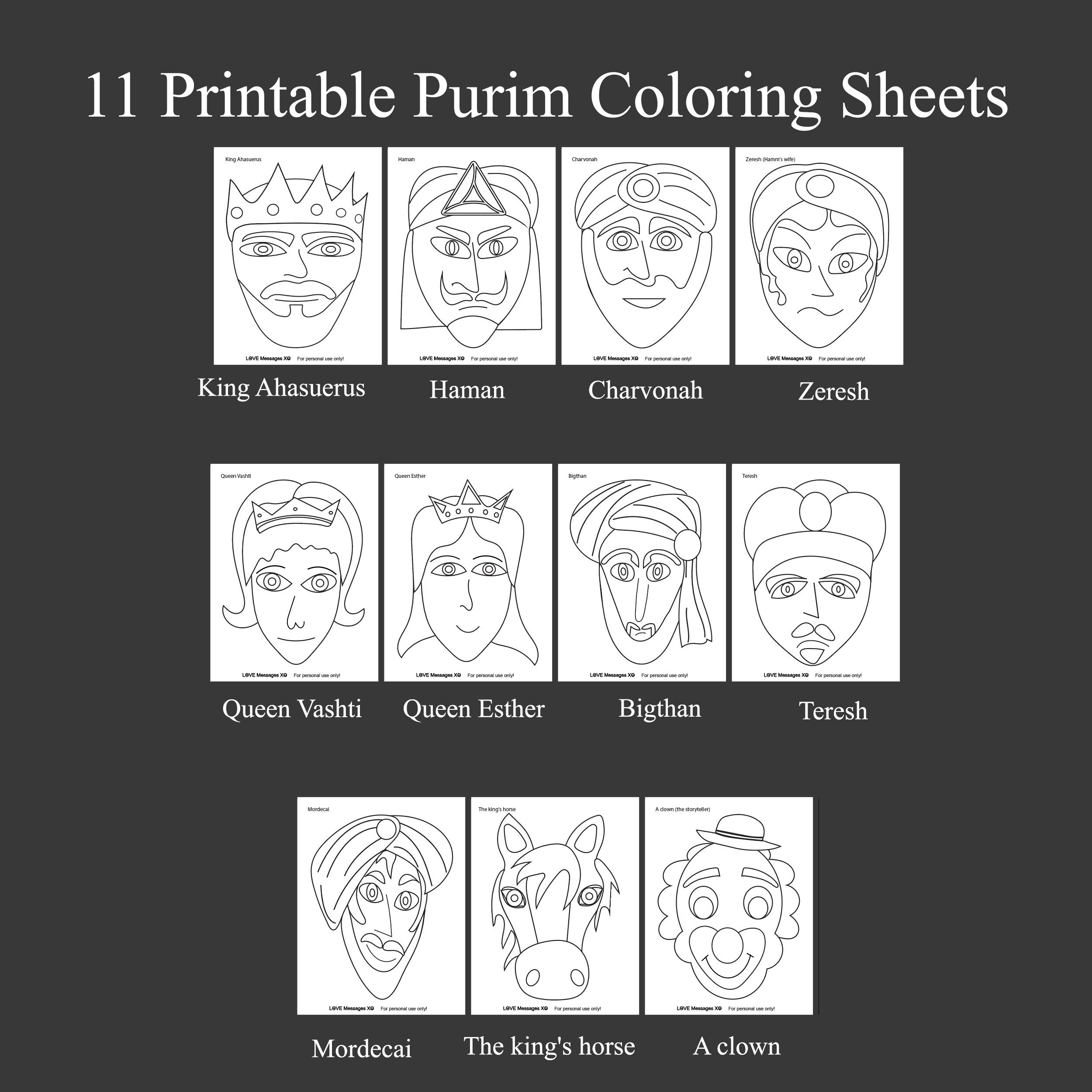 11 Printable Purim Coloring Pages And Mask Templates PDF Download Purim Crafts Purim Printables Jewish DIY Game Activity For Kids Etsy