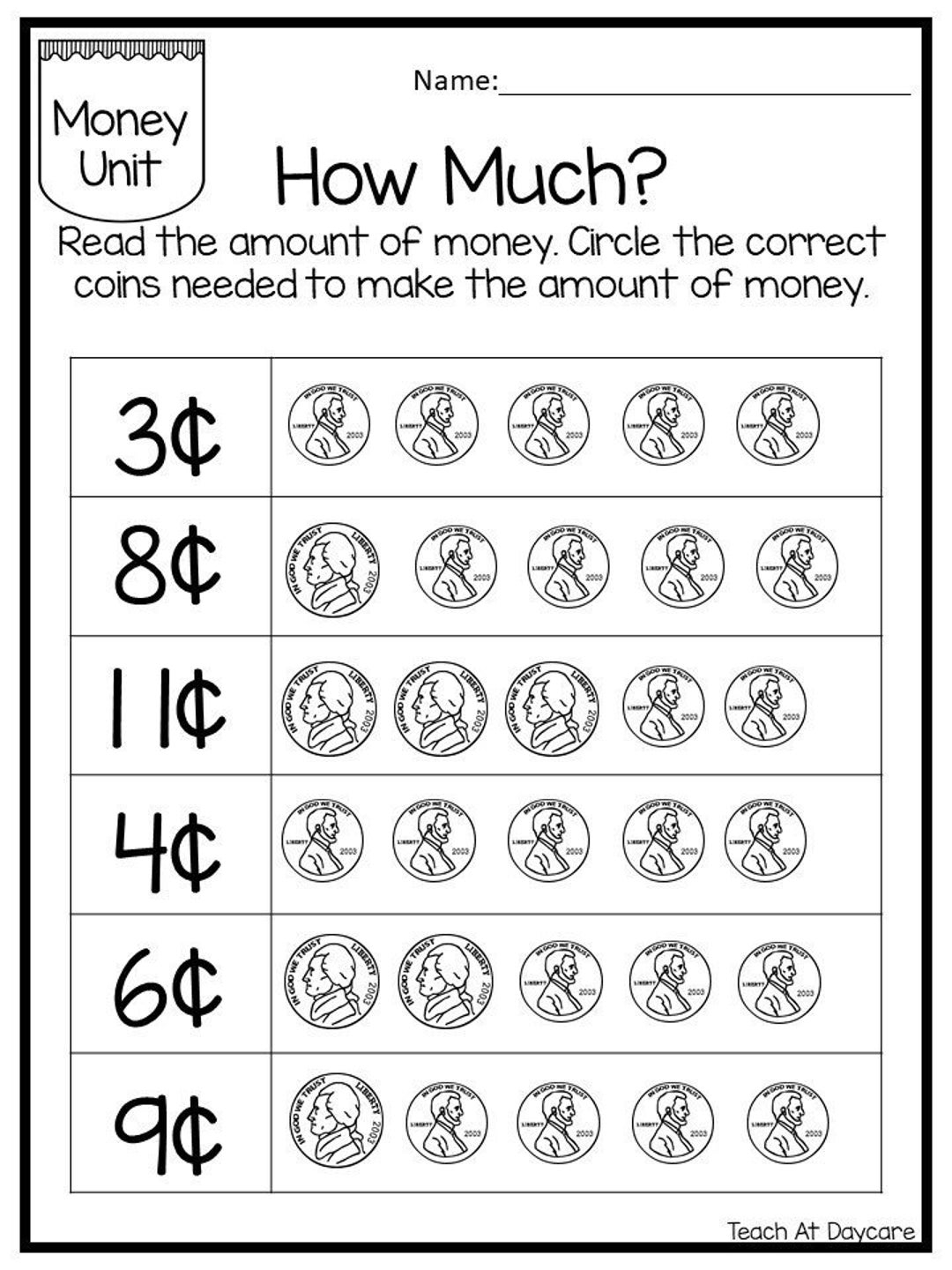 Printable Money Worksheets For Preschoolers