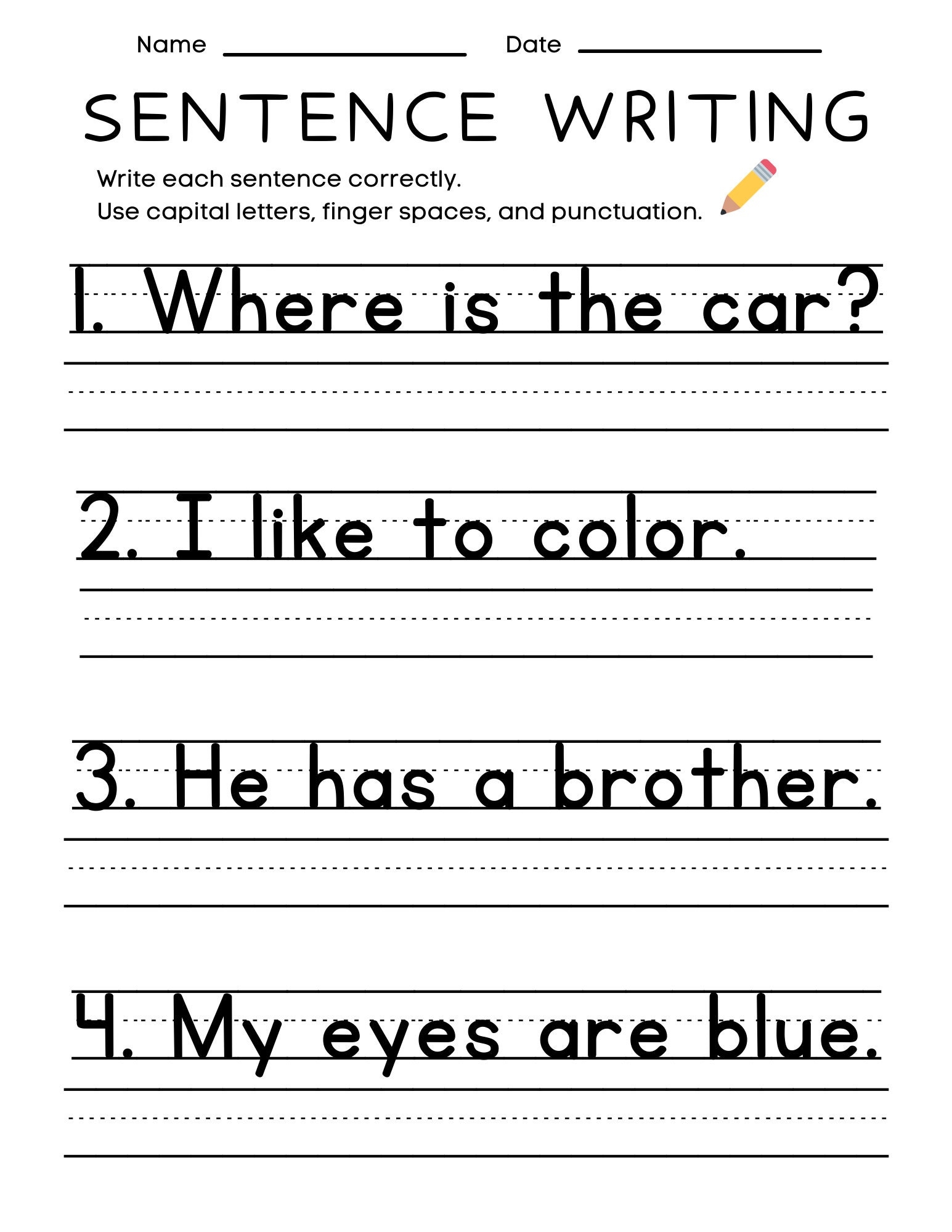 Worksheets For Preschool Printable Sentences