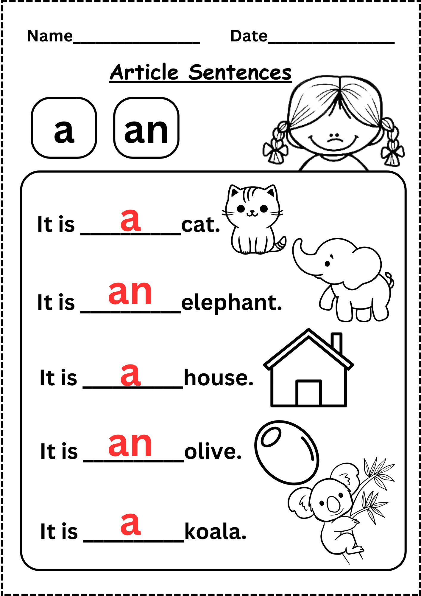 A Or An Free Worksheet For Kindergarten