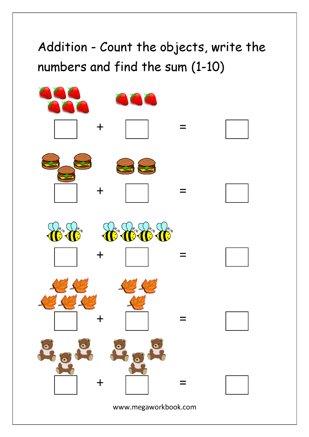 Printable Addition Worksheets For Preschool With Pictures