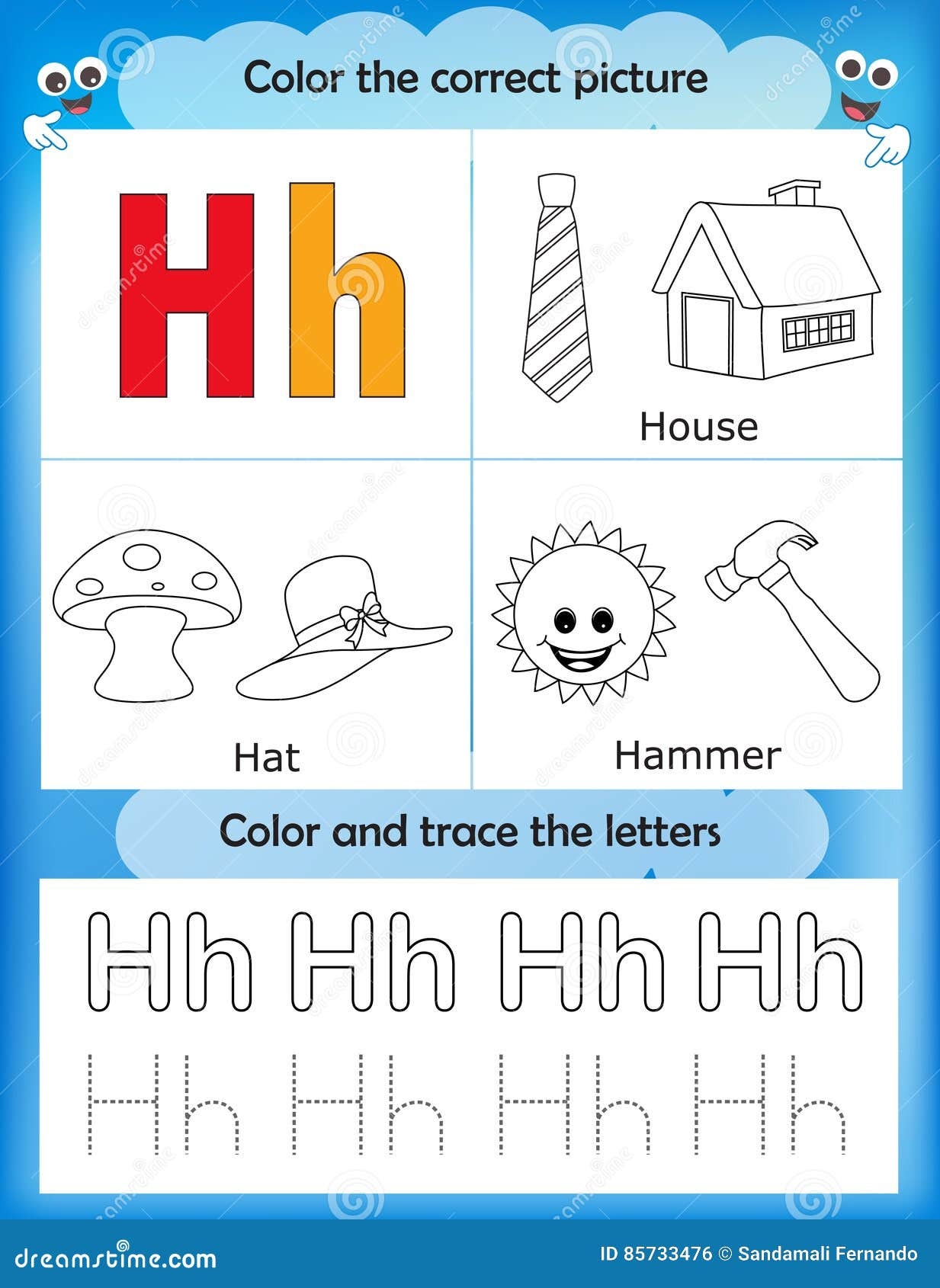 Alphabet Learning And Color Letter H Stock Illustration Illustration Of Tracing Workbook 85733476