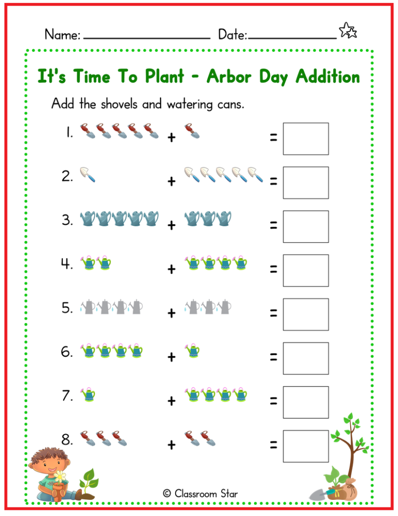Arbor Day Addition Worksheet It s Time To Plant Classroom Star Worksheets