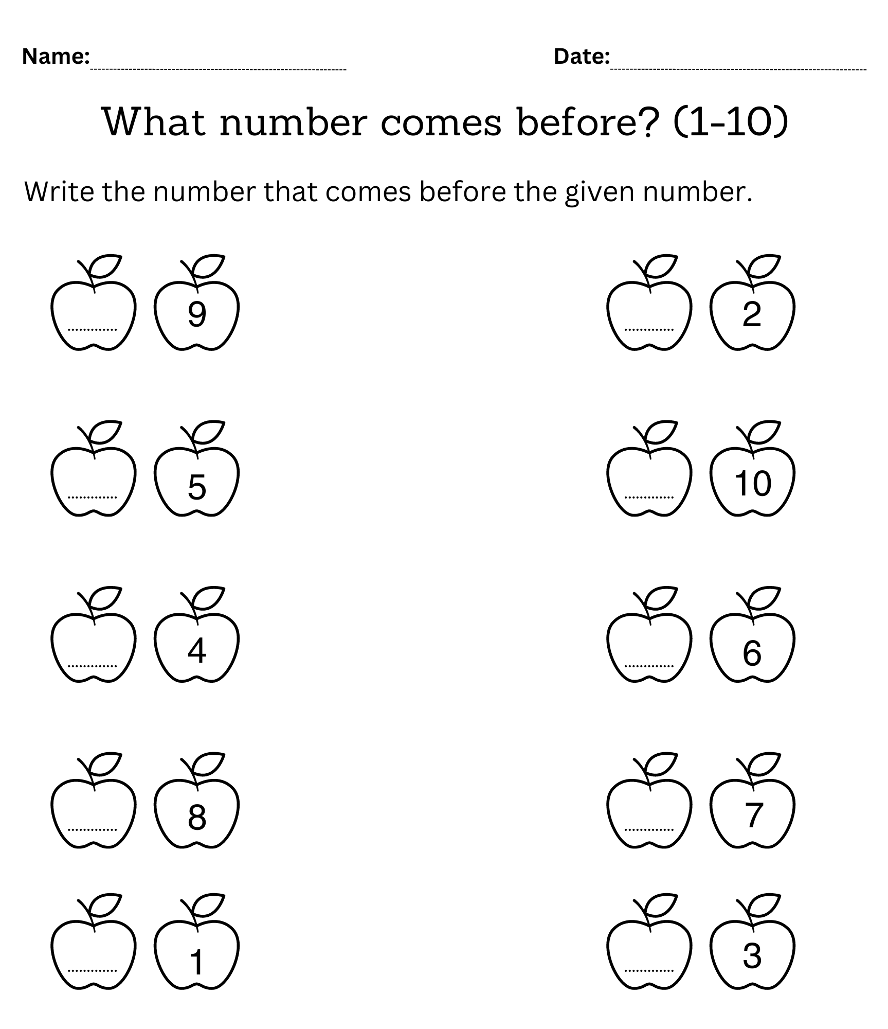Before After And Between Numbers Worksheets 1 To 10 For Kindergarten Made By Teachers