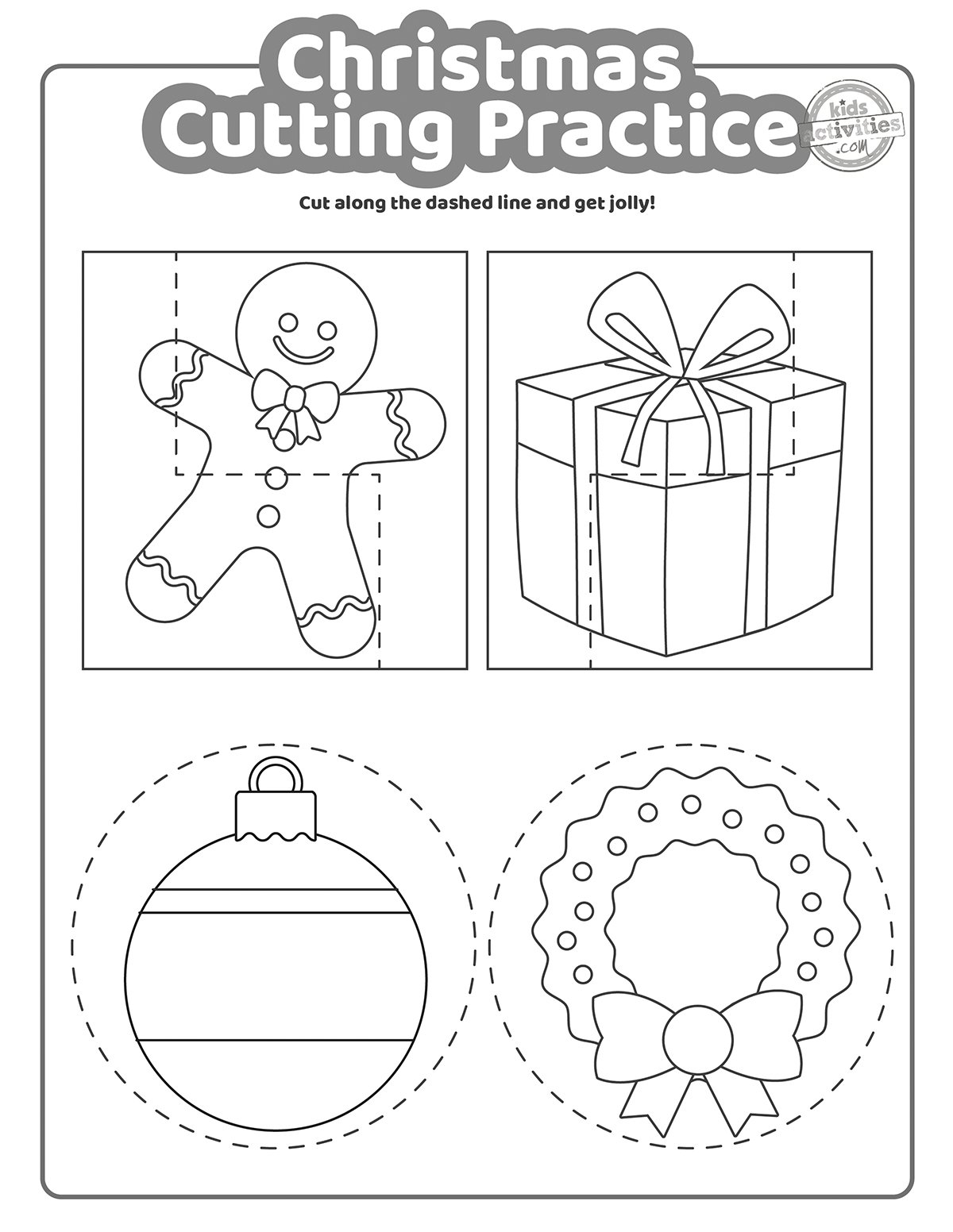 Easy Preschool Cutting Worksheet Printables Christmas