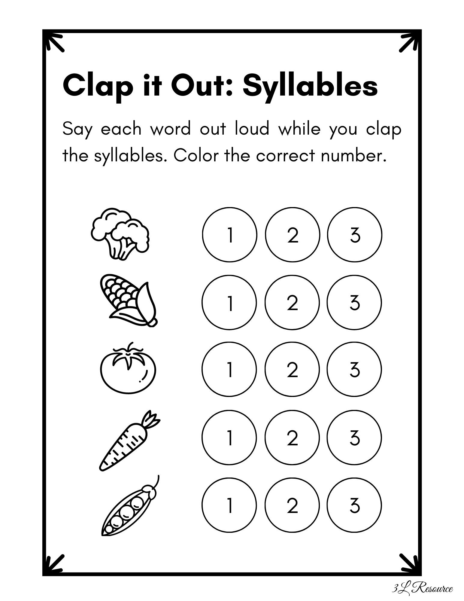 Clap It Out Syllables Worksheet Kindergarten Preschool Etsy