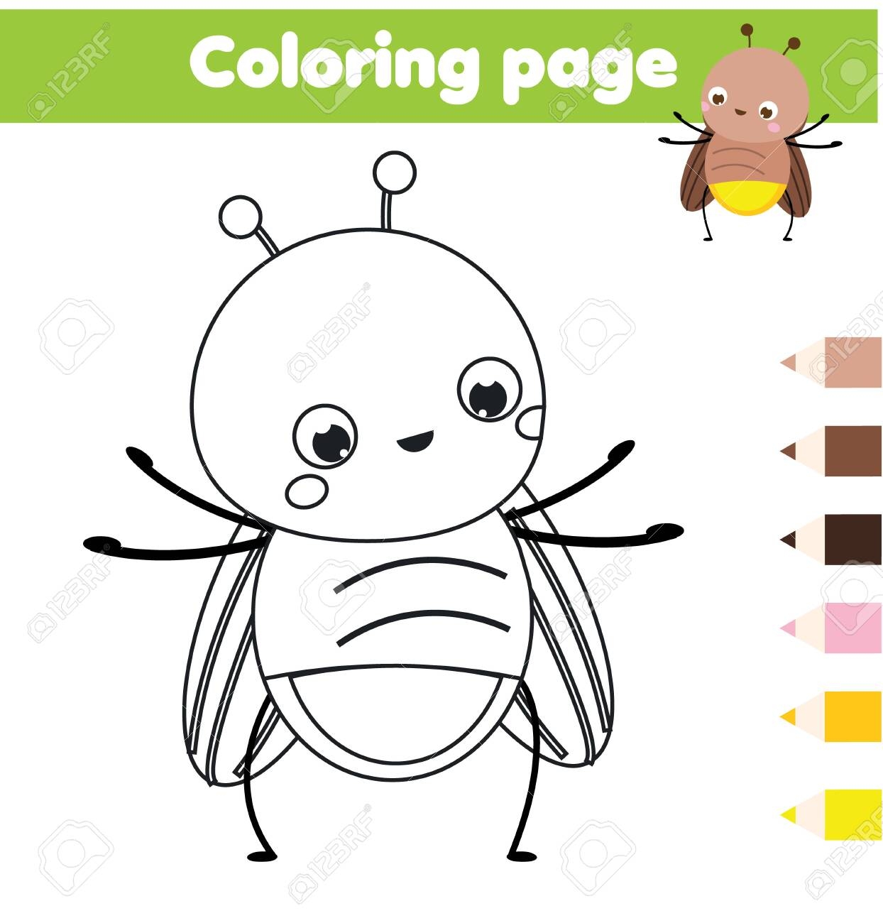 Coloring Page With Cartoon Firefly Drawing Kids Activity Printable Fun For Toddlers And Children Animals Theme Royalty Free SVG Cliparts Vectors And Stock Illustration Image 135061299 
