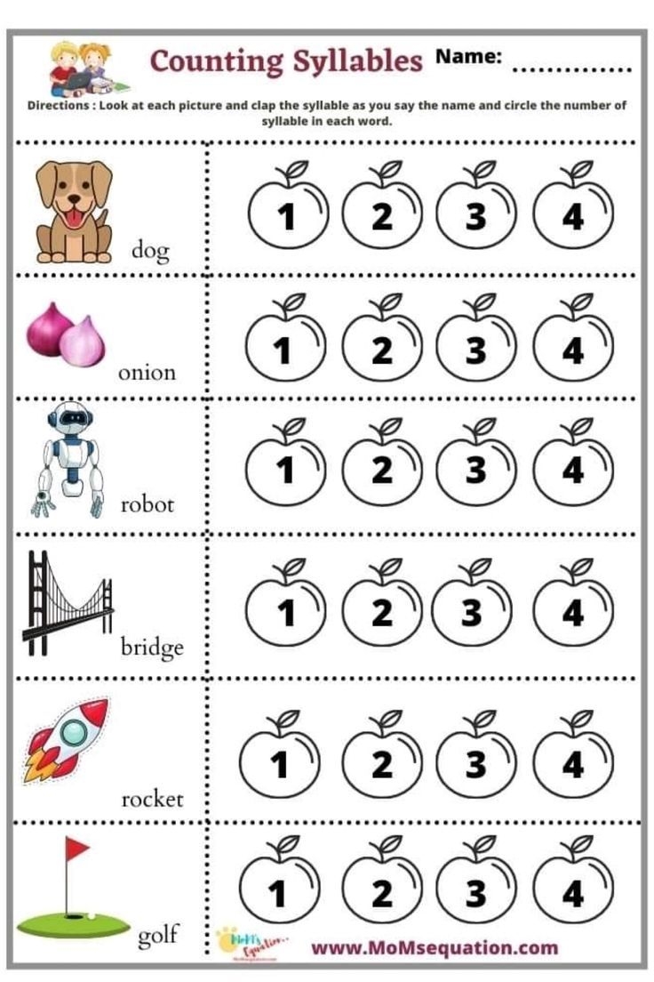 Worksheets Printable Syllable Counting Preschool