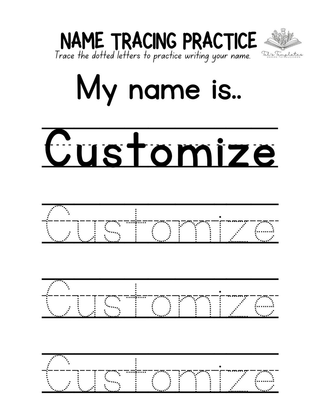 Custom Name Tracing Worksheet Handwriting Practice Etsy