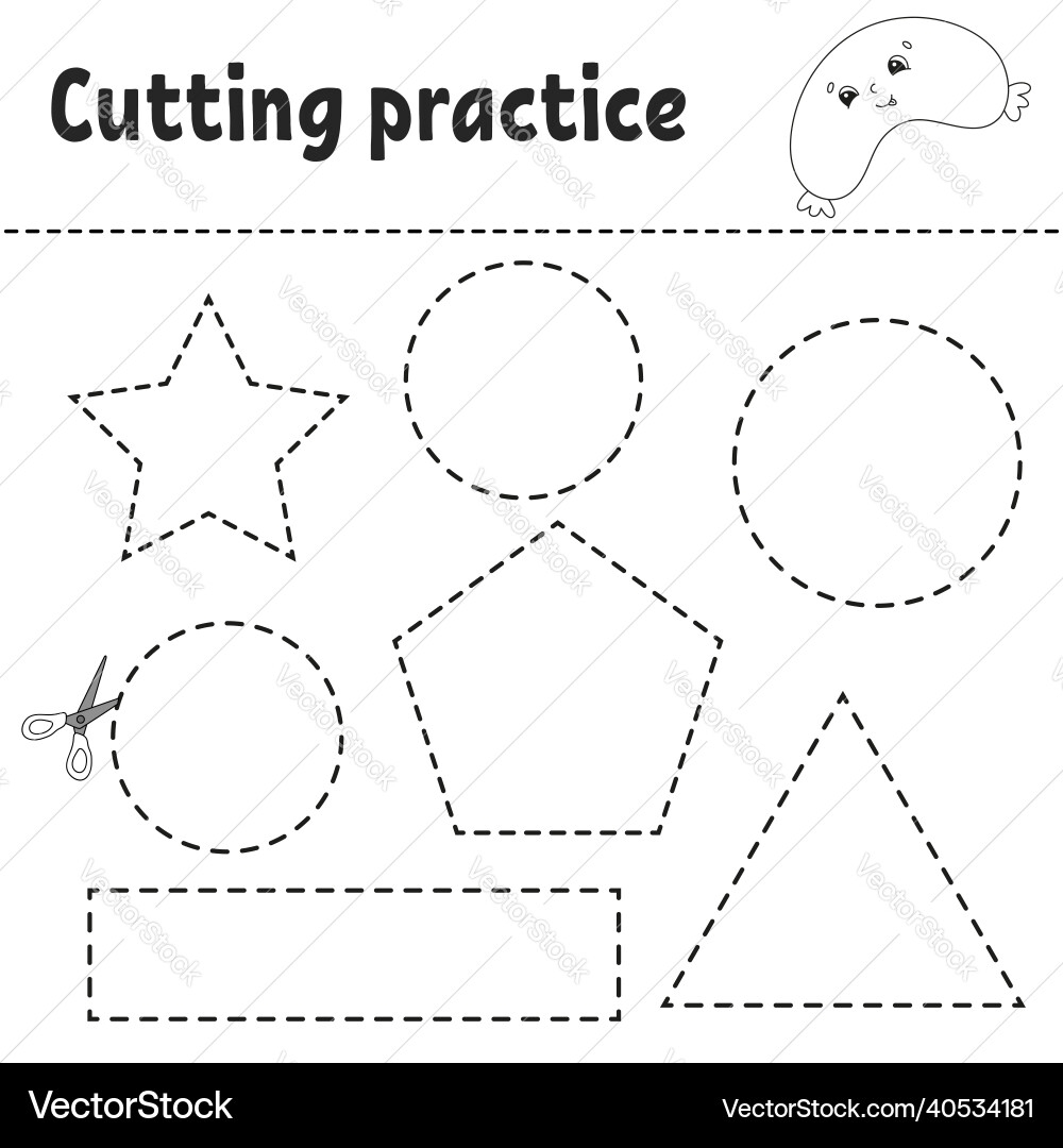 Cutting Practice For Kids Education Developing Vector Image Cutting Practice For Kids Education Developing Vector Image