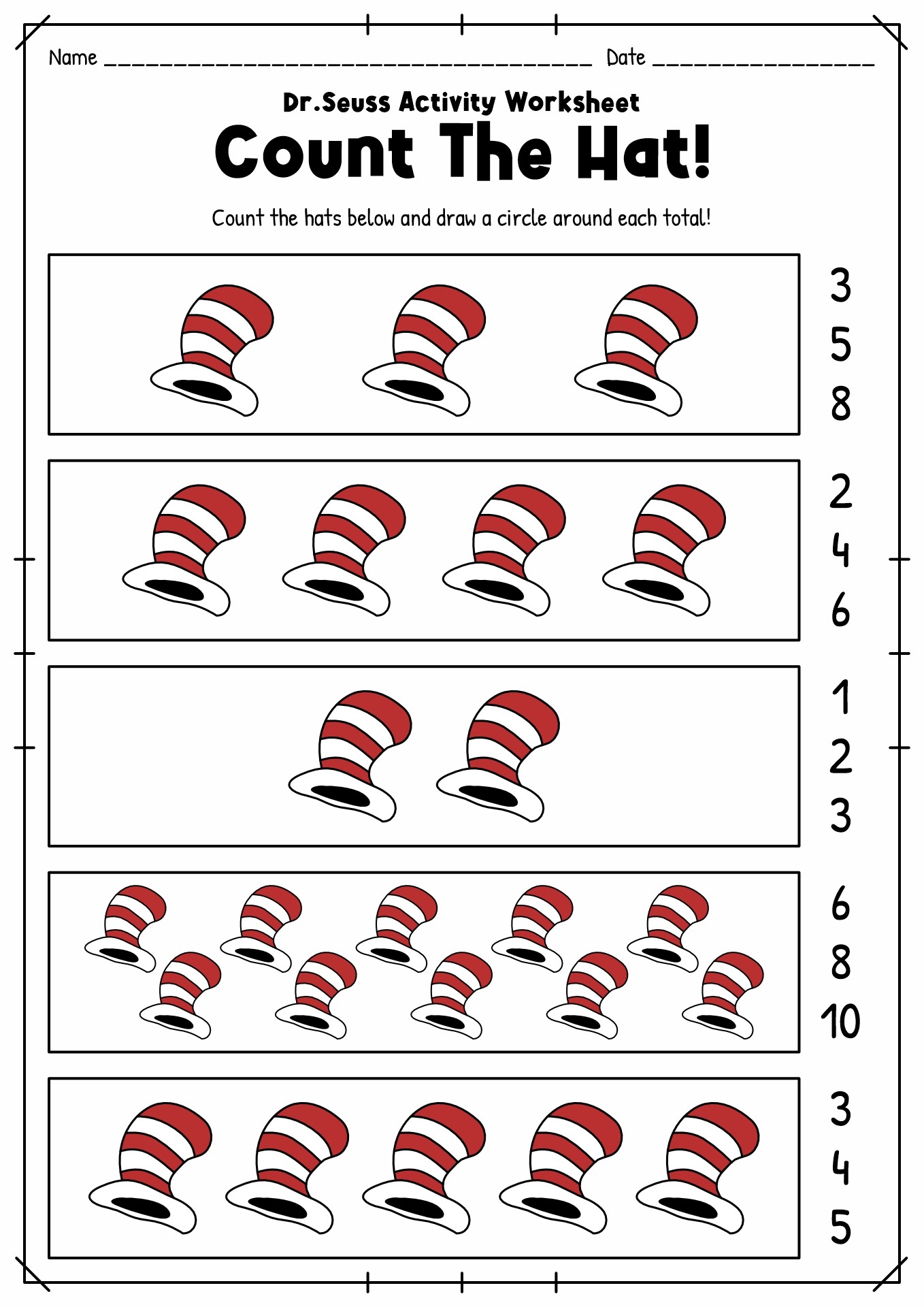 Dr Seuss Free Printable Worksheets For Preschoolers