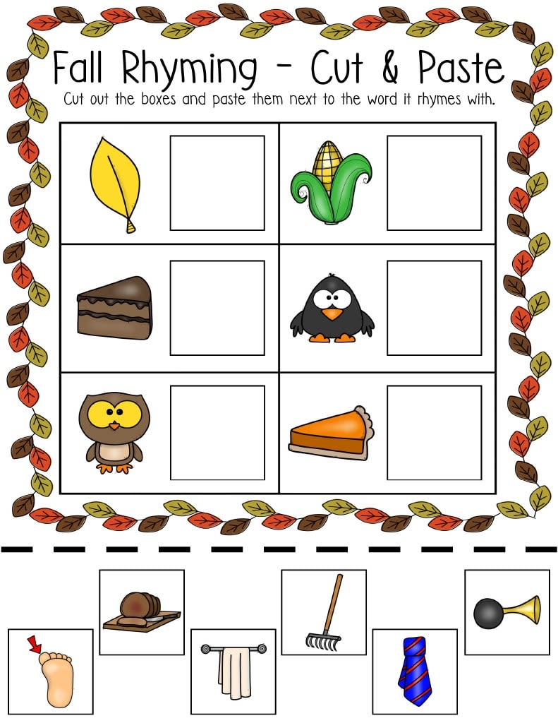 Fall Rhyming Words Activities FREE PRINTABLE Kids Activity Zone