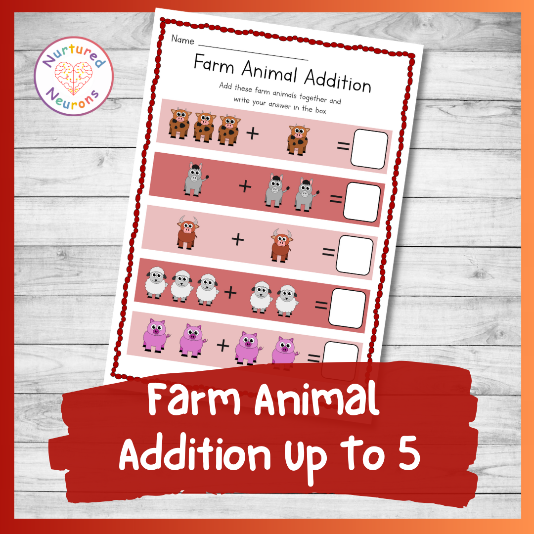 preschool math worksheet printable, farm animals