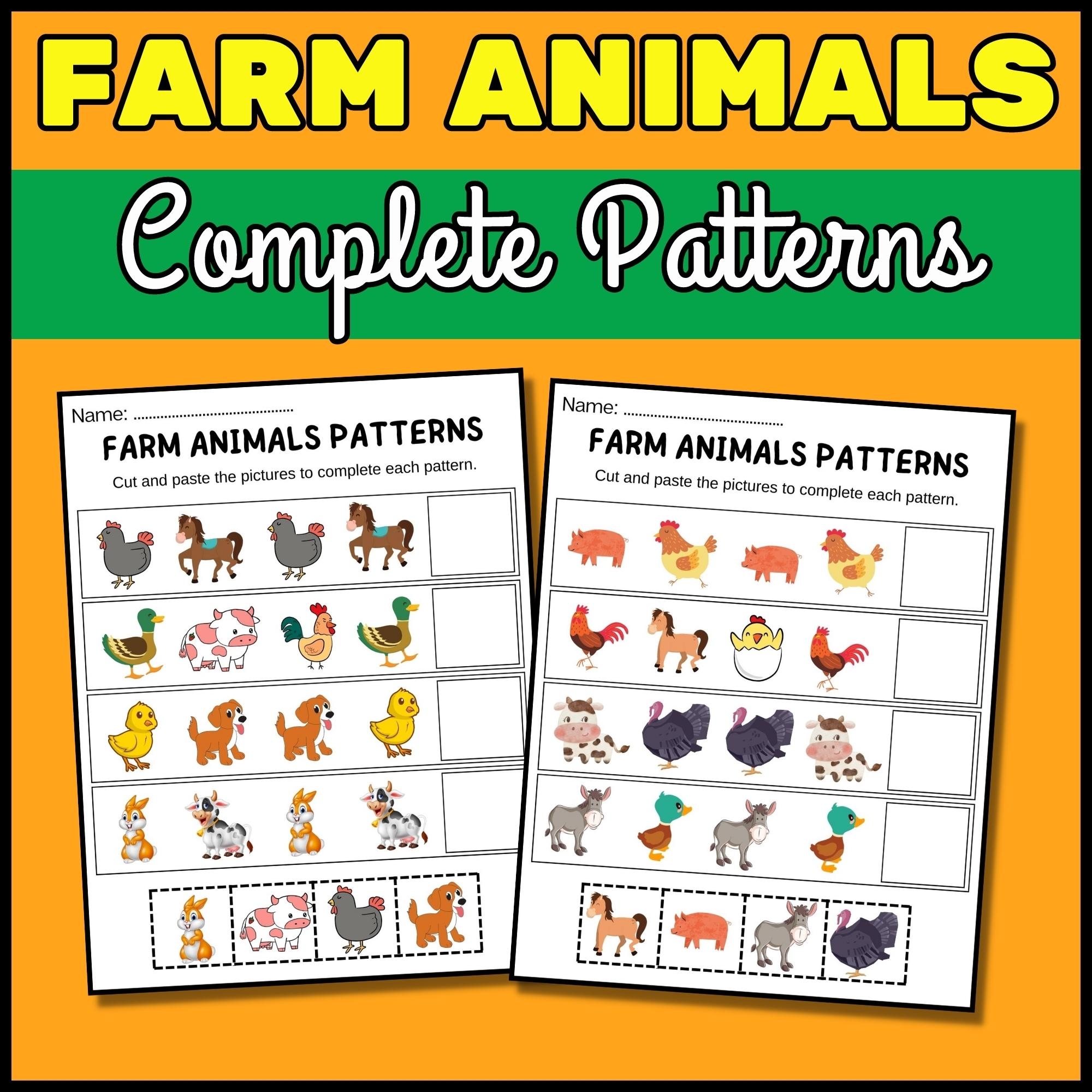 Farm Animal Themed Complete The Pattern Worksheets Cut Paste Worksheets Made By Teachers Farm Animal Themed Complete The Pattern Worksheets Cut Paste Worksheets Made By Teachers