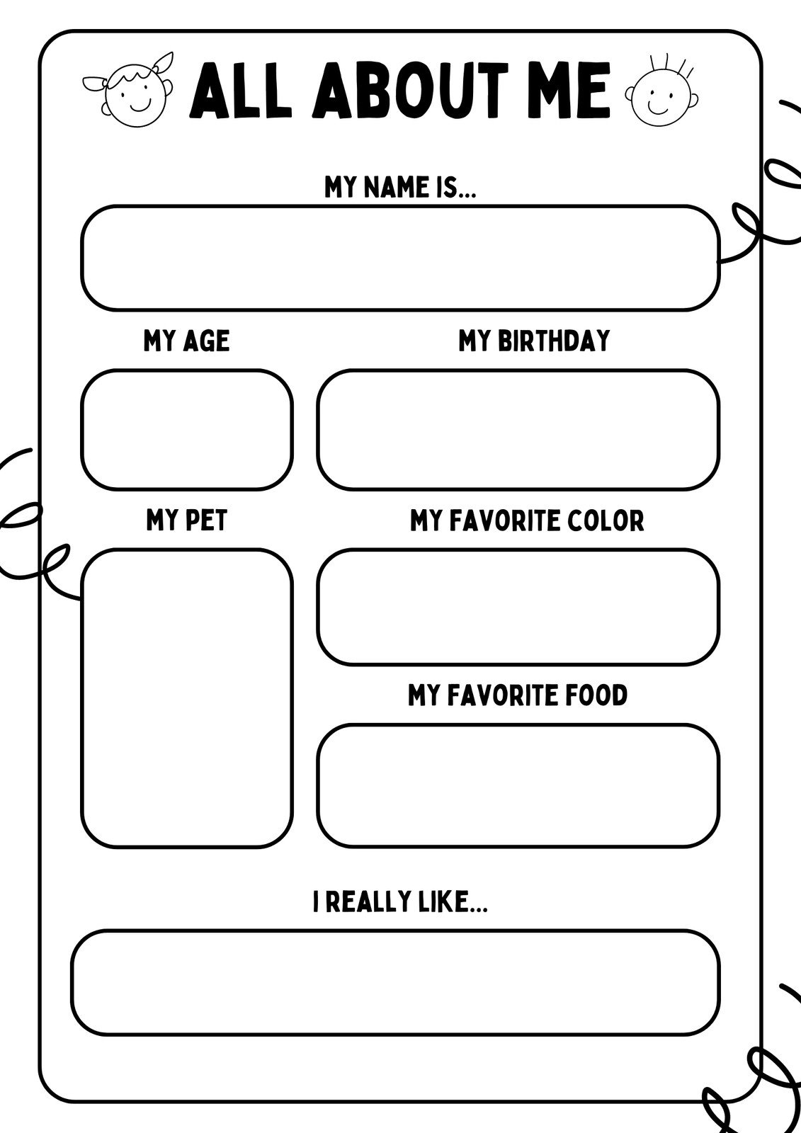 All About Me Worksheet Preschool Printable