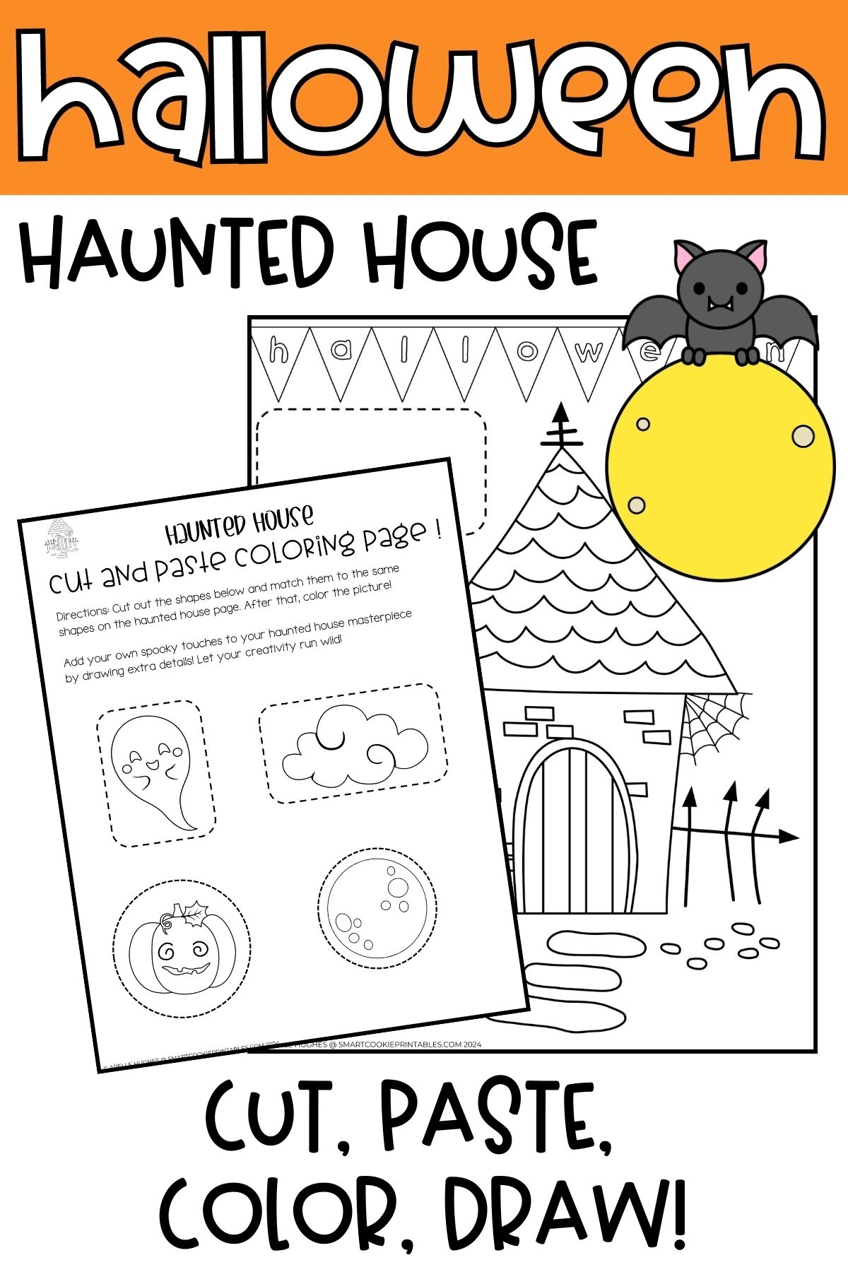 Preschool Haunted House Scene Worksheet Printable