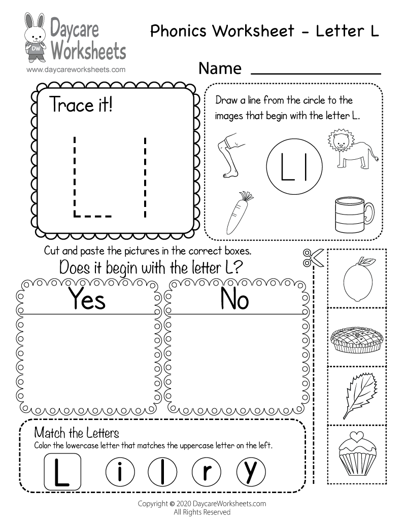 free printable preschool l worksheets