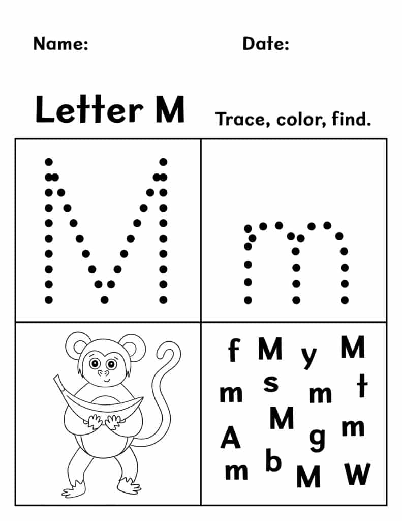 letter m worksheets preschool printable