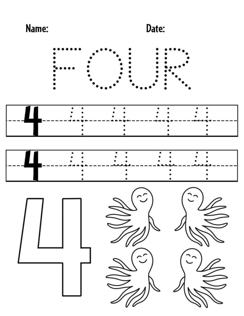 Number Four Worksheet Preschool Printable Activities