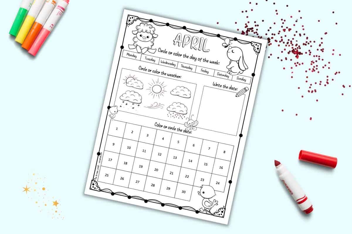 free printable preschool calendar worksheets