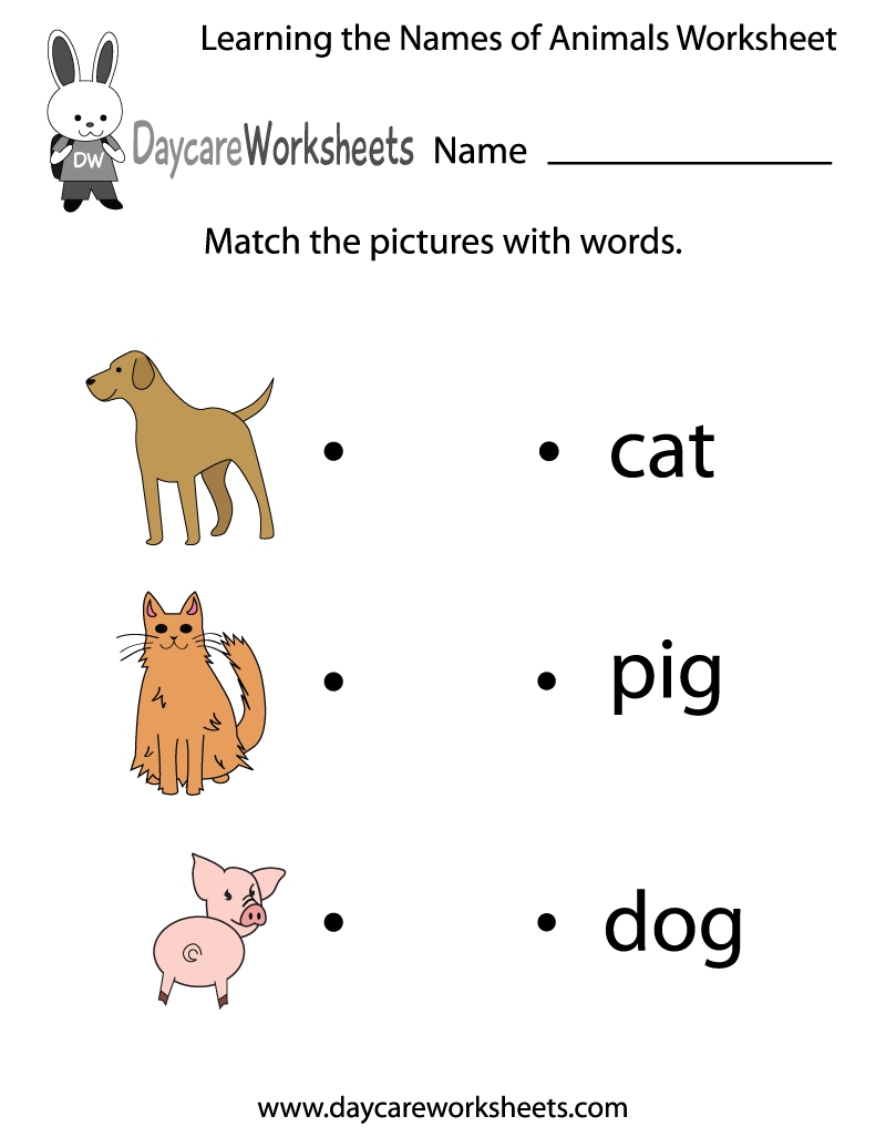 Free Printable Learning The Names Of Animals Worksheet For Preschool Free Printable Learning The Names Of Animals Worksheet For Preschool