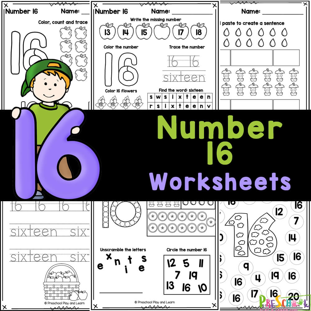 free printable number 16 worksheets for preschool