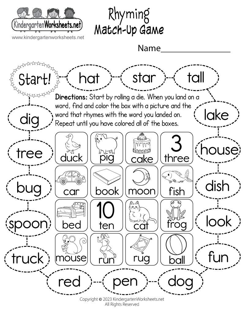 rhyming words for preschoolers free printable worksheets