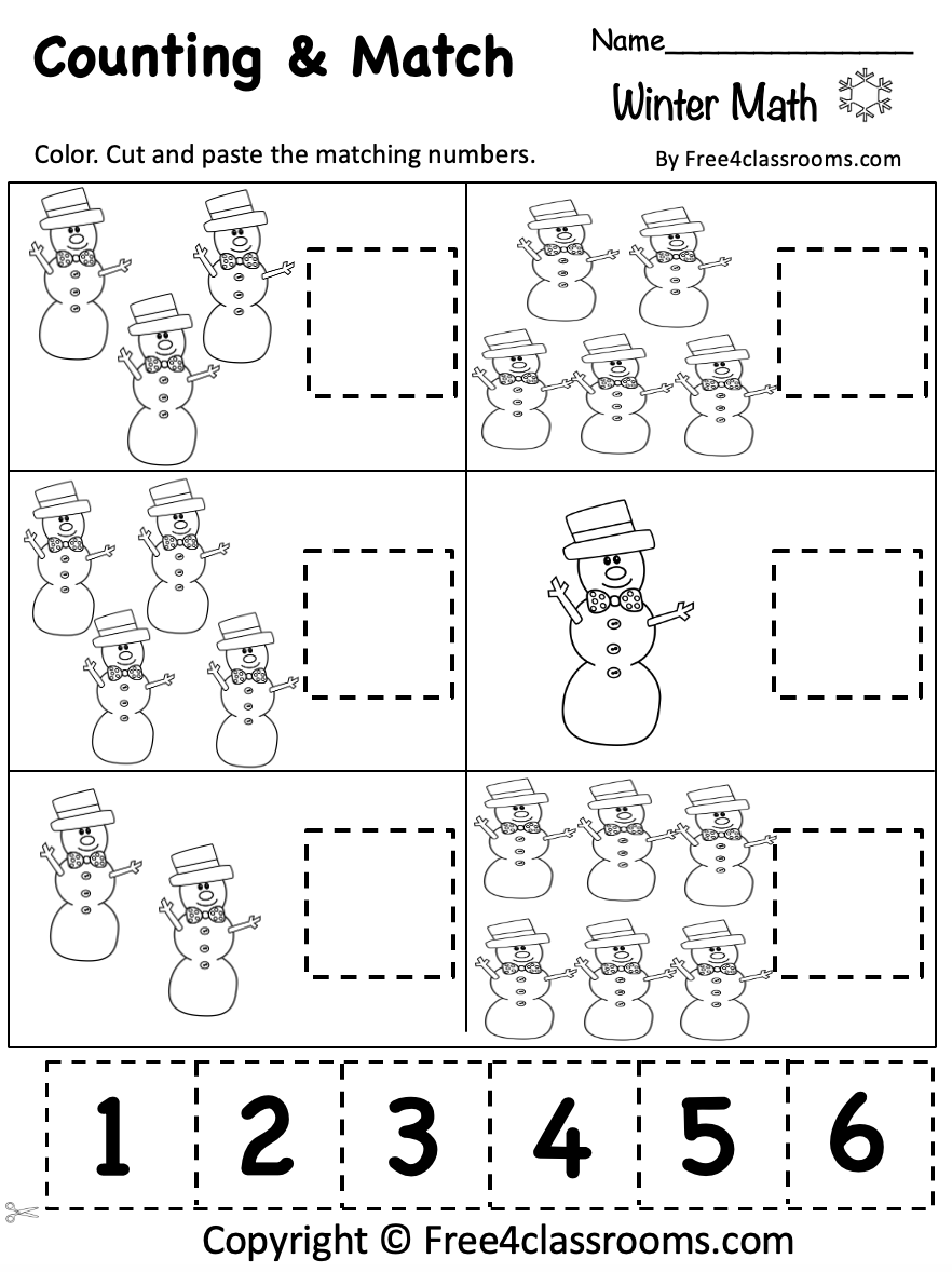 Free Printable Winter Themed Preschool Math Worksheets