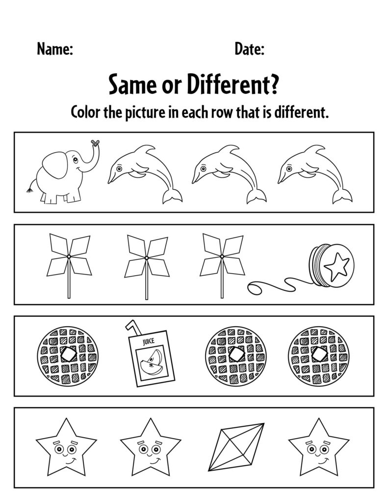 FREE Same And Different Worksheets For Preschool The Hollydog Blog